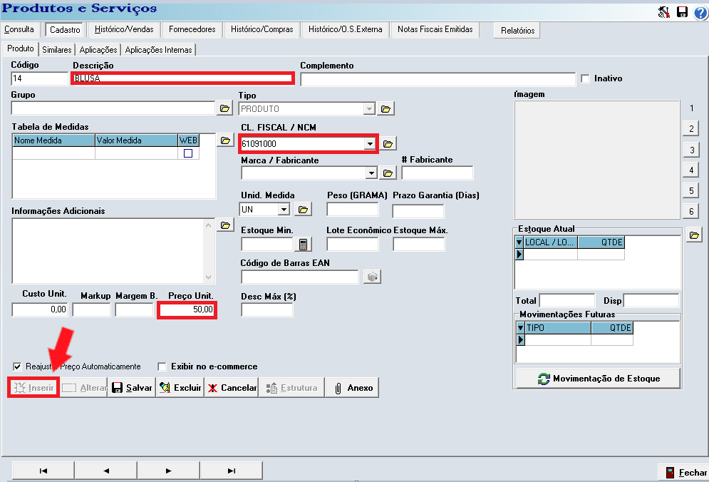 Tela de cadastro no Nota Fácil